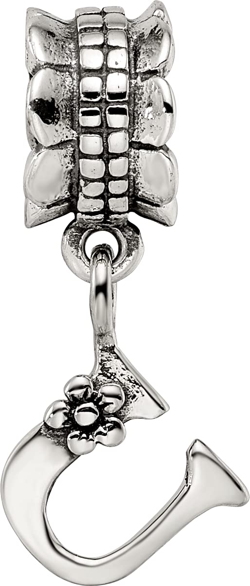 925 Sterling Silver Polished Artisan Oxidized Reflections Letter Name Personalized Monogram Initial U Dangle Bead Charm