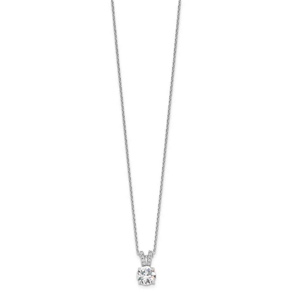 Cheryl M Sterling Silver Rhodium-plated Brilliant-cut 8mm Round CZ with CZ Split Bail 18 Inch Necklace 18 Inches