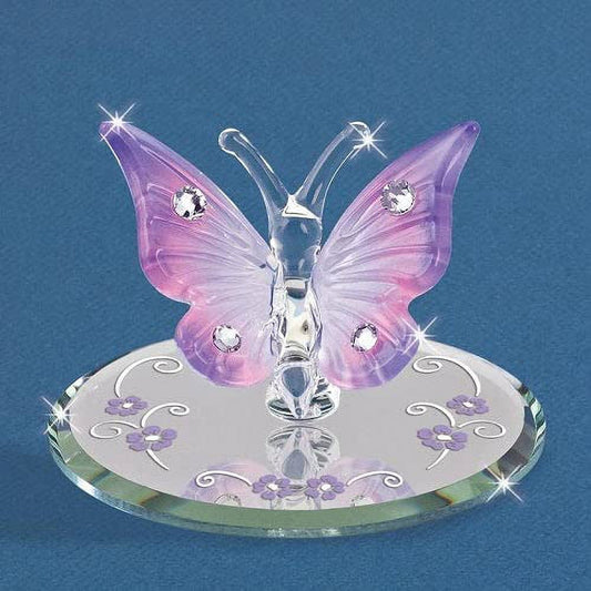 Glass Baron Small Lavender Butterfly Glass Figurine w/ Swarovski Elements