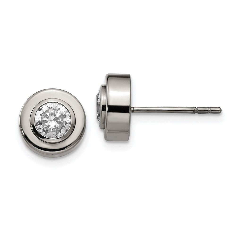 Titanium Polished CZ Post Earrings