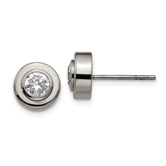 Titanium Polished CZ Post Earrings