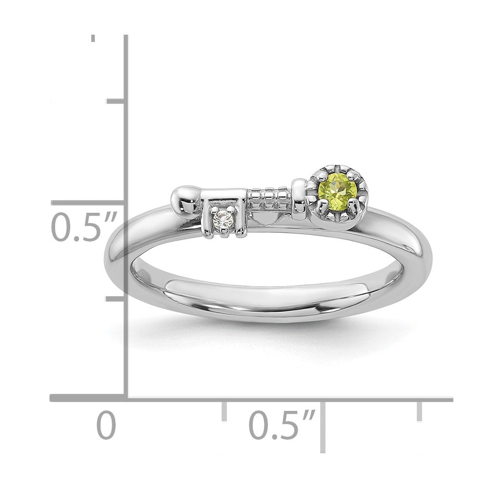 Sterling Silver Stackable Expressions Rhodium-plated Peridot and White Topaz Key Ring Size -9