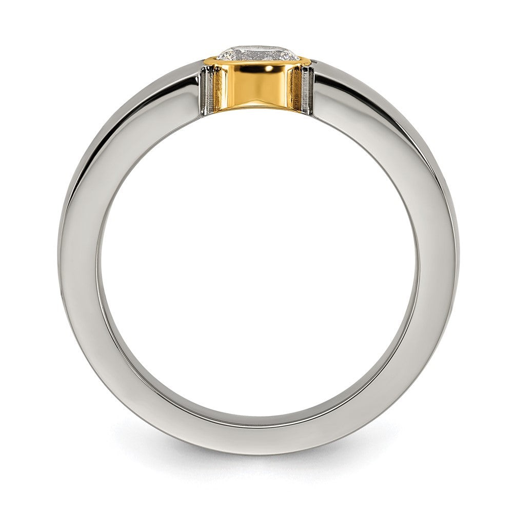 Titanium Polished Yellow IP-plated with CZ Tapered Ring Size - 12.5
