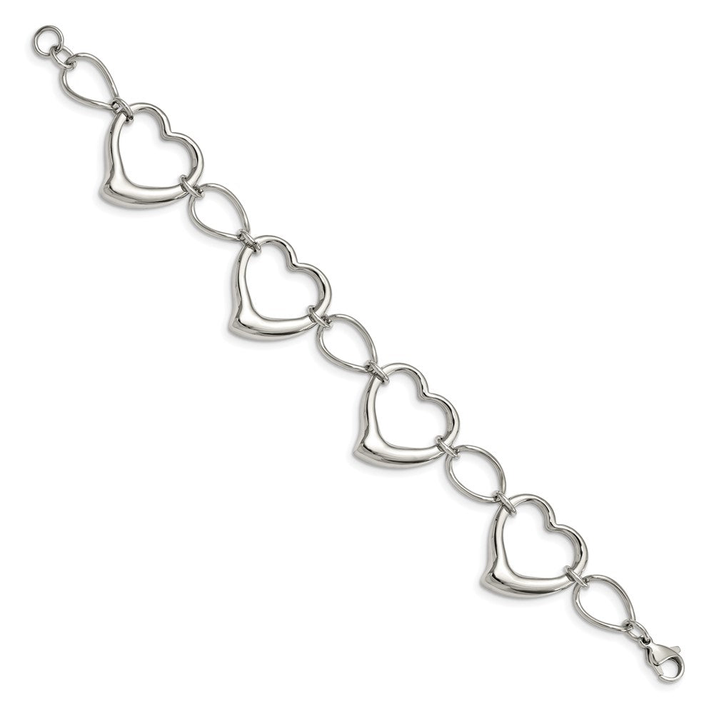 Stainless Steel Polished Hearts 7.75in Bracelet 7.25 inches