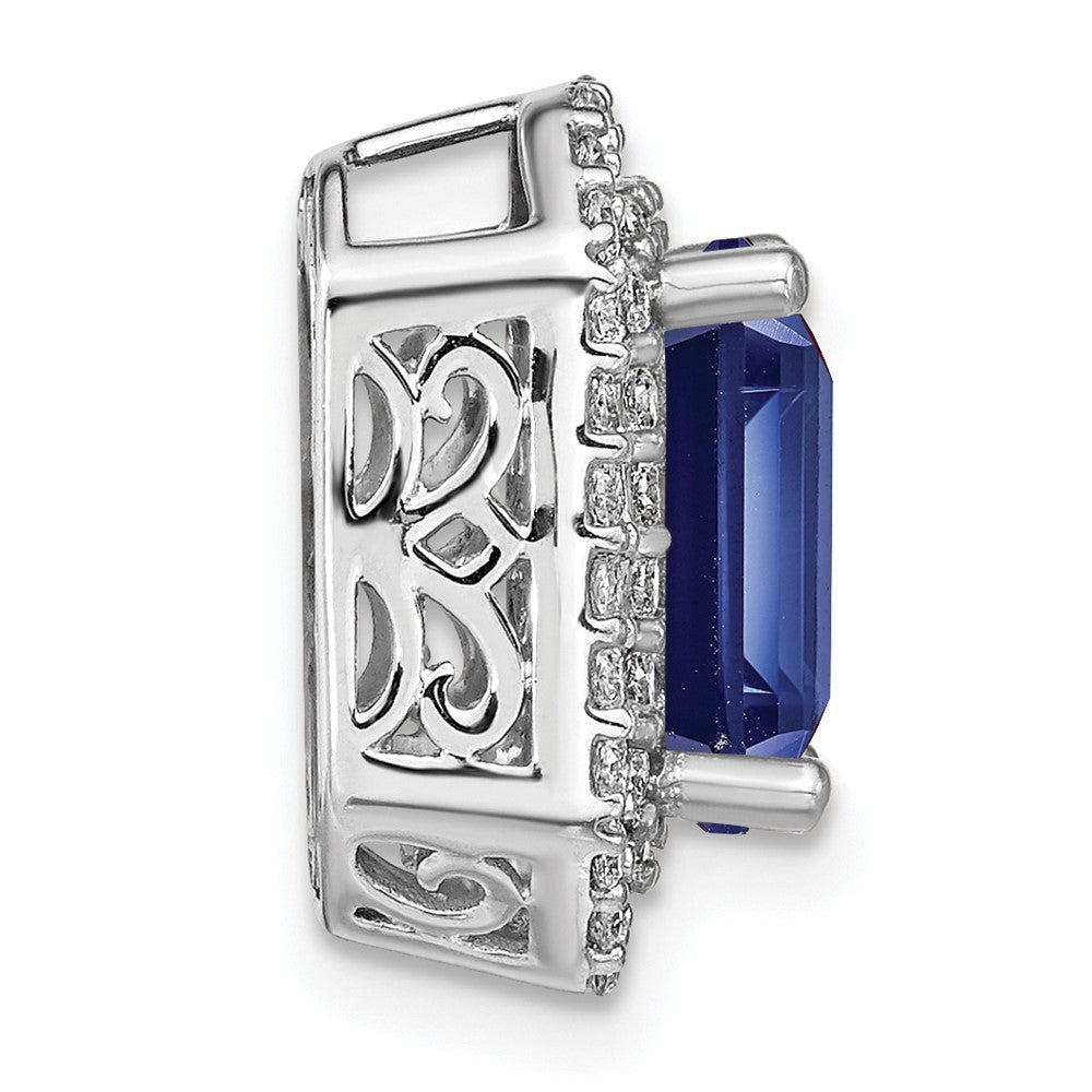 14k White Gold 5/8 carat Lab Grown Diamond VS/SI+ G+ and Lab Created Blue Sapphire Chain Slide Pendant