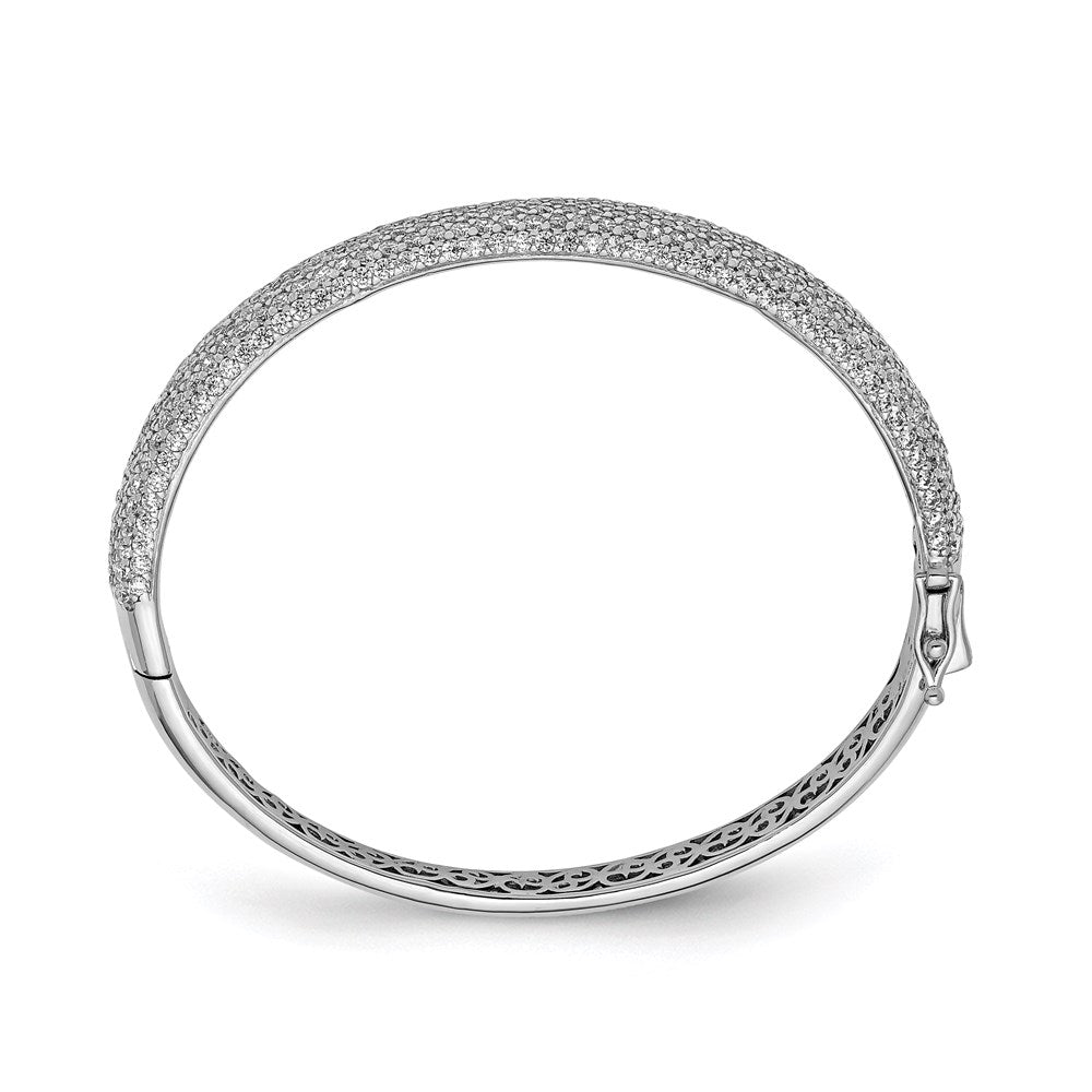 Sterling Shimmer Sterling Silver Rhodium-plated 360 Stone CZ Pav‚ Hinged Bangle 7 inches