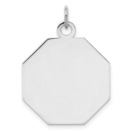 SS Rh-plt Engraveable Octagon Polished Front/Satin Back Disc Charm