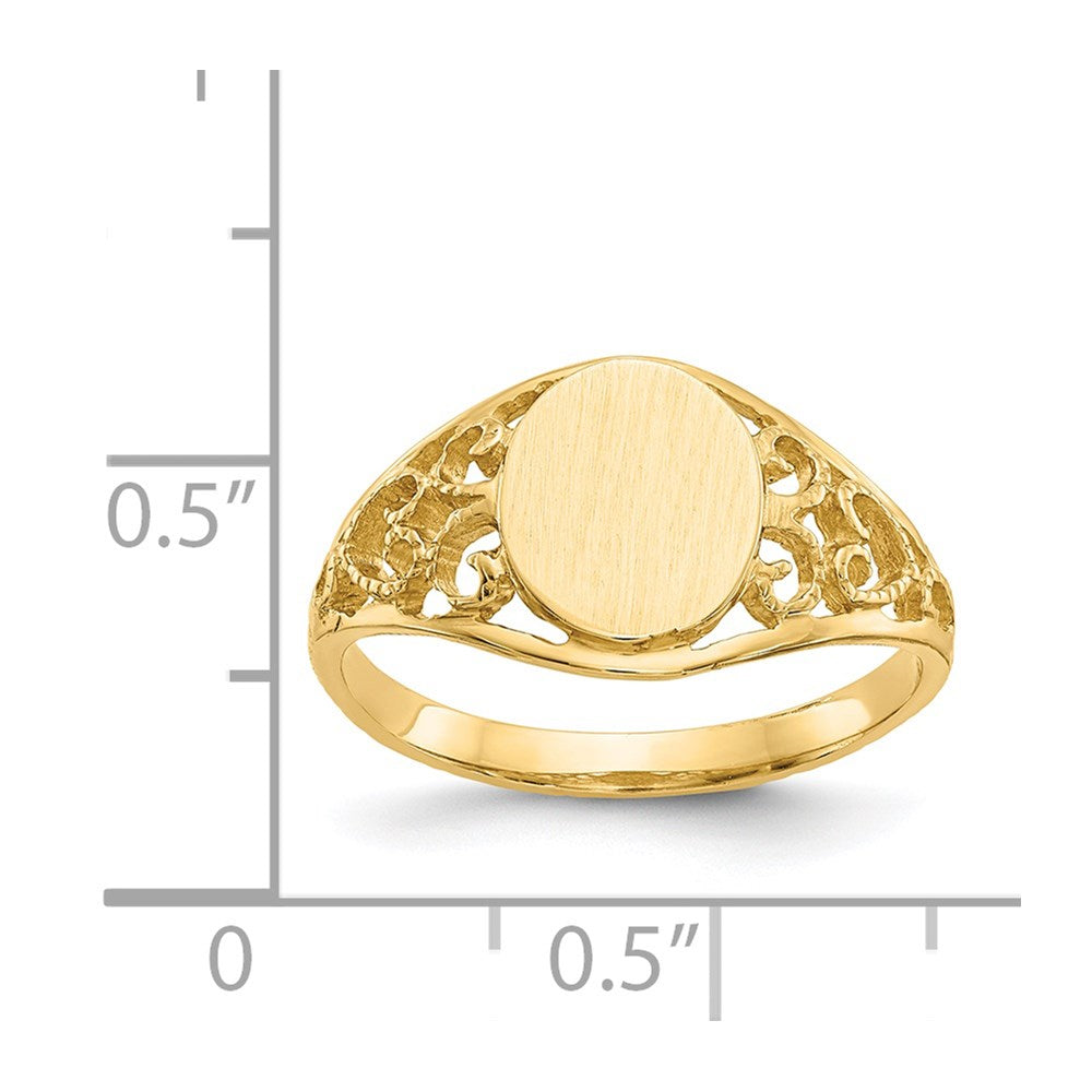 14k 8.5x7.5mm Satin Open Back Filigree Signet Ring Size 6