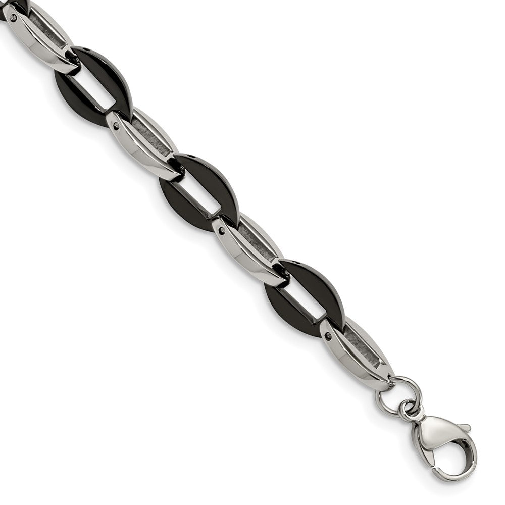 Stainless Steel Polished Black IP plated Oval Link 7.5in Bracelet 7.25 inches
