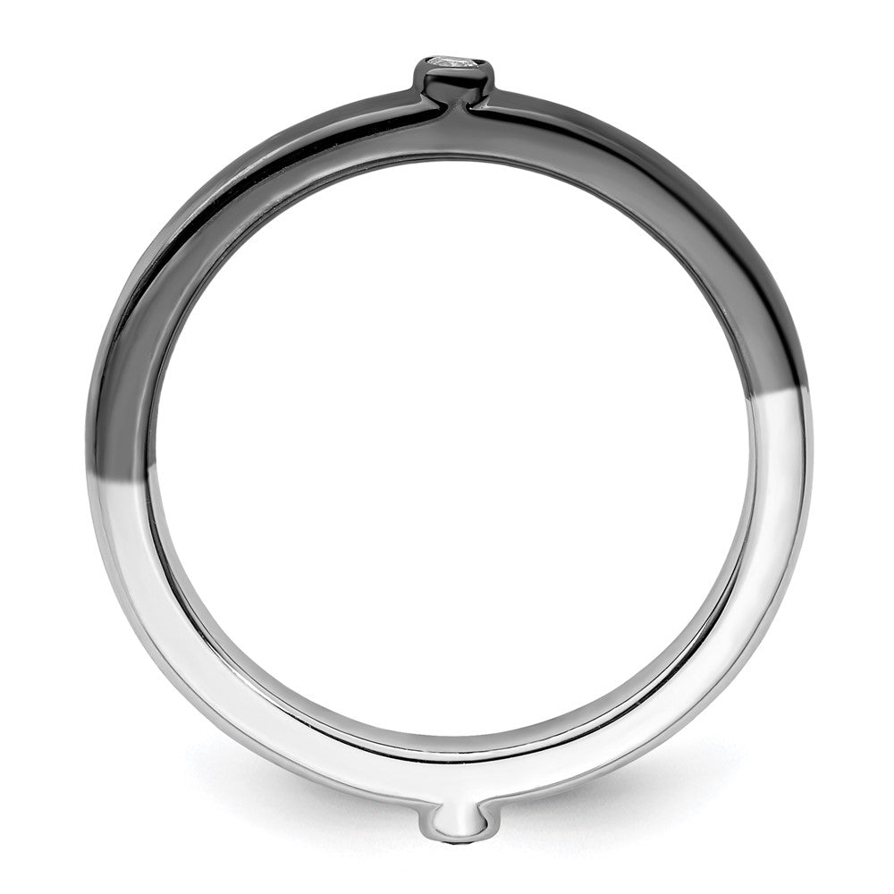 Sterling Silver Stackable Expressions Polished Half White/Black Dia Ring Size -7