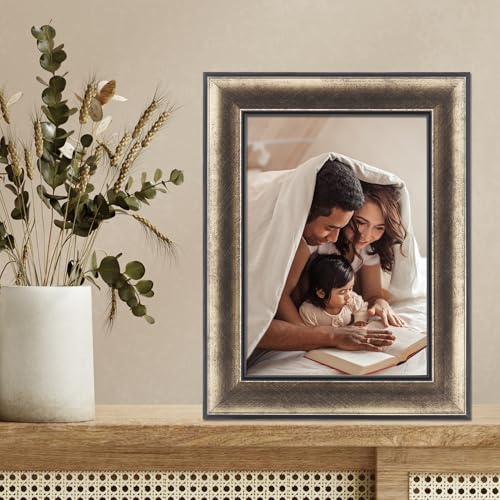 5x7 Domed Burnished Silver and Black Polystyrene Picture Frame QGM14183