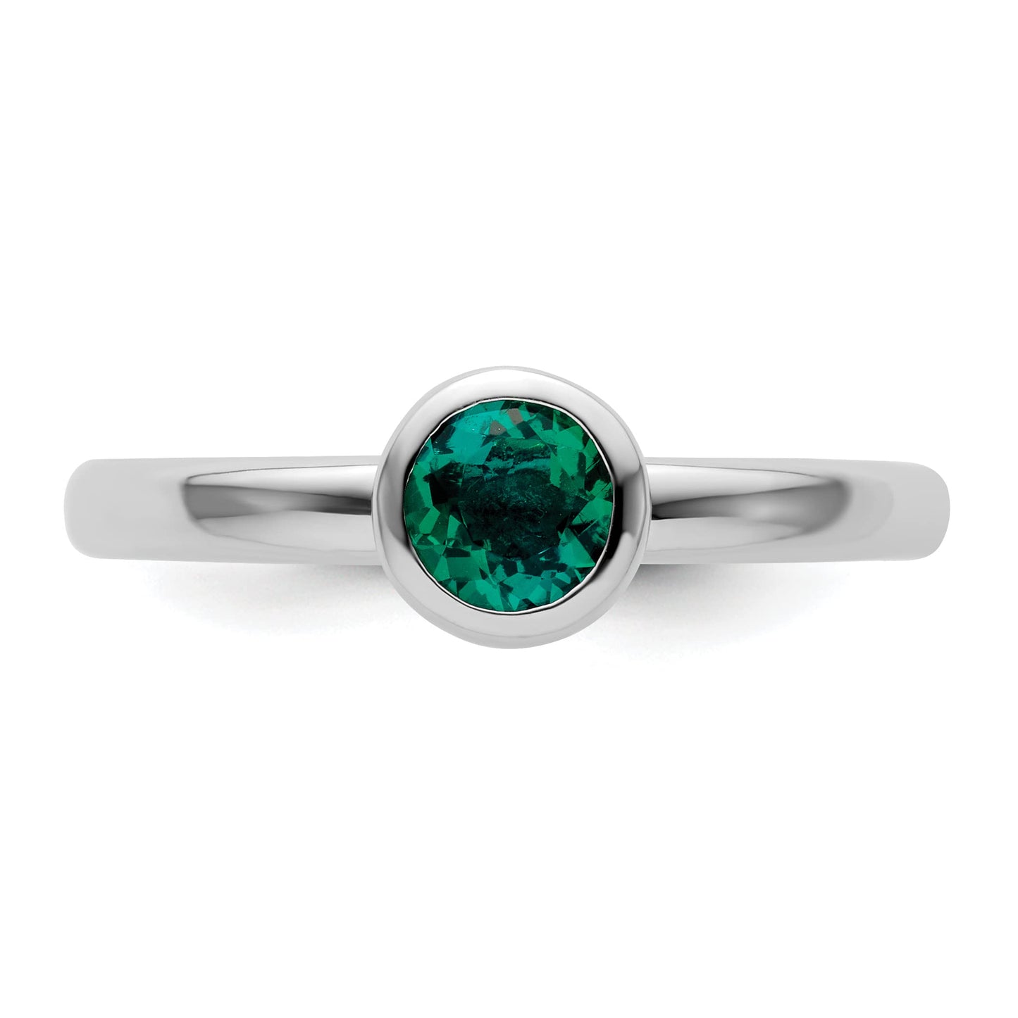 Sterling Silver Stackable Expressions Low 5mm Round Cr. Emerald Ring Size -6