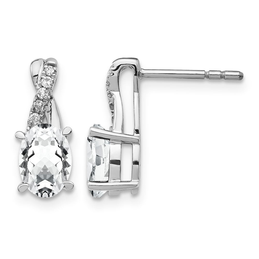 10kw Cr. White Sapph & Diamond Earrings 7x5 Oval CRWS, Rd 10-1.1mm dia