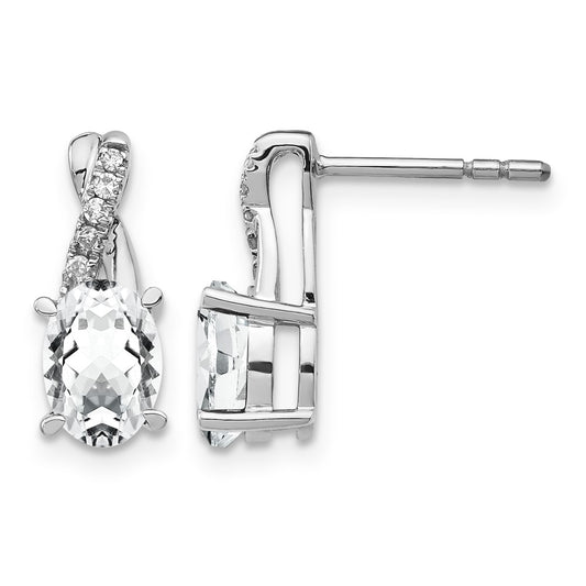 10kw Cr. White Sapph & Diamond Earrings 7x5 Oval CRWS, Rd 10-1.1mm dia
