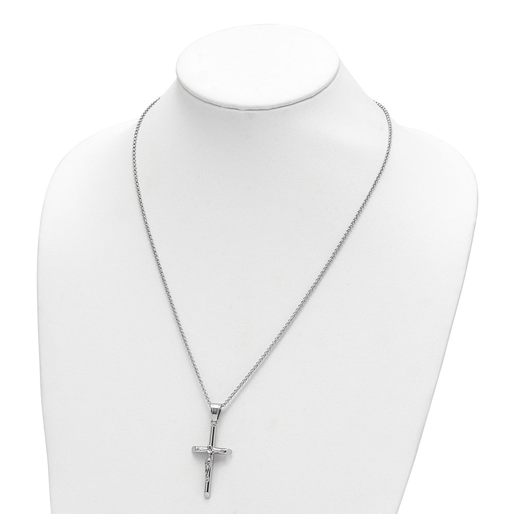 Stainless Steel Polished Crucifix 22in Necklace