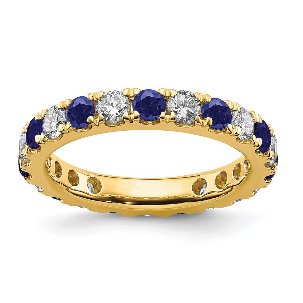 14k 1 carat Lab Grown Diamond VS/SI+ G+ and Lab Created Blue Sapphire Size 6 Eternity Band