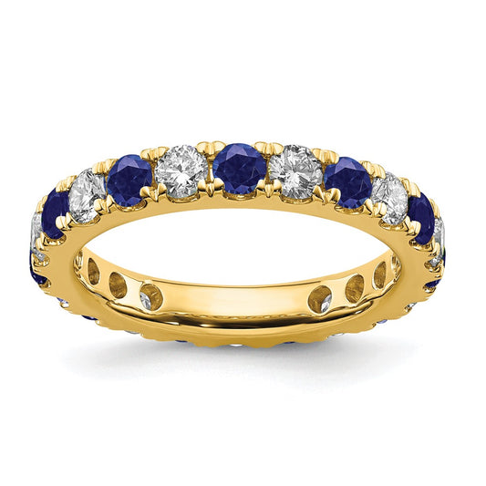 14k 1 carat Lab Grown Diamond VS/SI+ G+ and Lab Created Blue Sapphire Size 6 Eternity Band