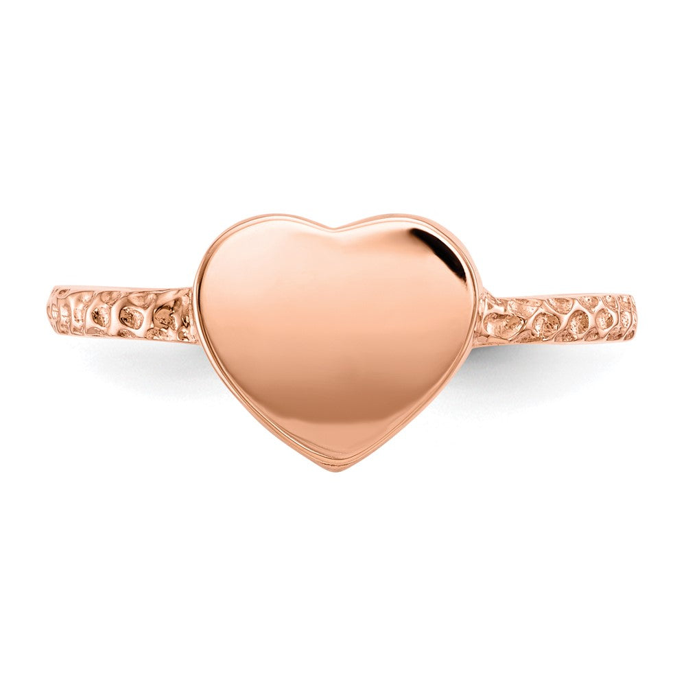 14k Rose Gold Polished Textured Heart Ring Size 7