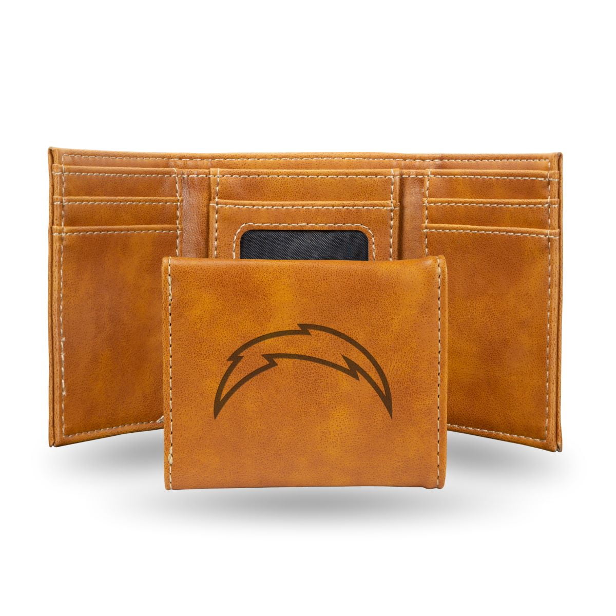 Los Angeles LA Chargers NFL Laser Engraved Brown Synthetic Leather Trifold Wallet