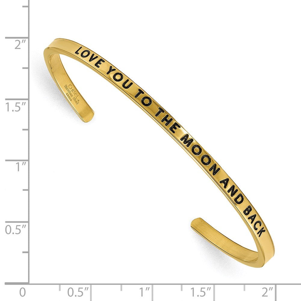 Stainless Steel Polished Yellow IP to the Moon Crystal 3mm Cuff Bangle 7 inches