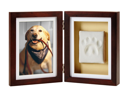 Pearhead Pet Pawprints Wood Tabletop Picture Frame Kit for Dogs and Cats, Brown, 4" x 6"