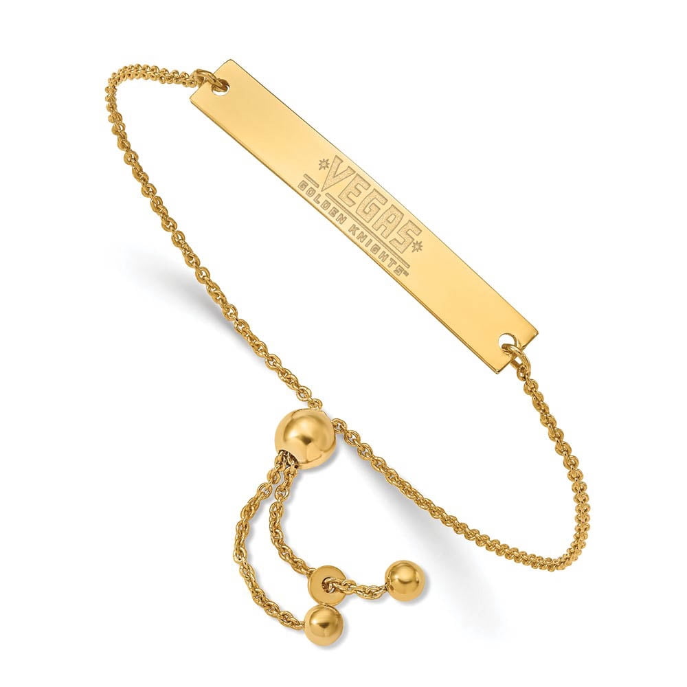 Sterling Silver 14k Yellow Gold Plated NHL Vegas Golden Knights Small Bar Adjustable Bracelet