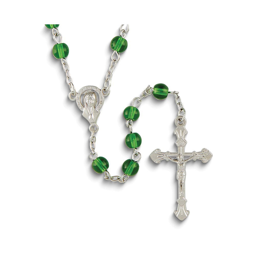 Silver-tone 6mm Green Glass Beaded 19.5 inch Rosary