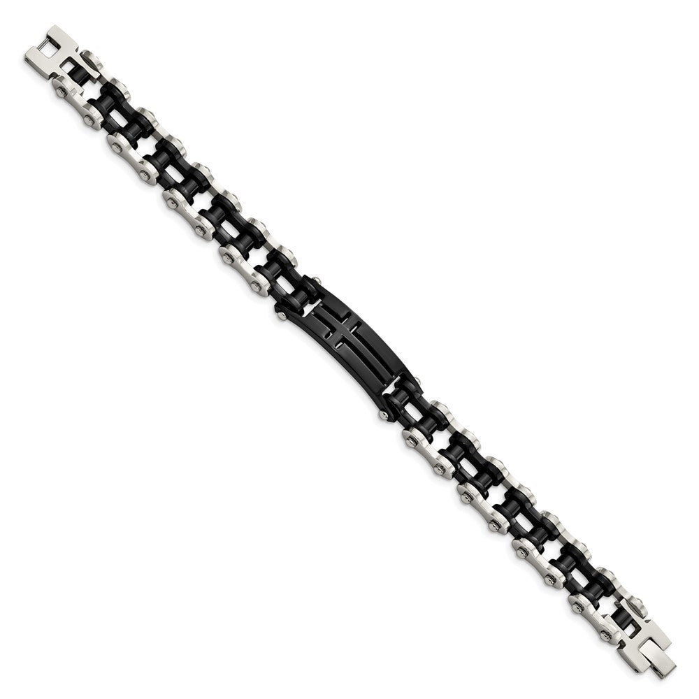 Stainless Steel Polished Black IP-plated Cross 9in ID Bracelet 9 inches
