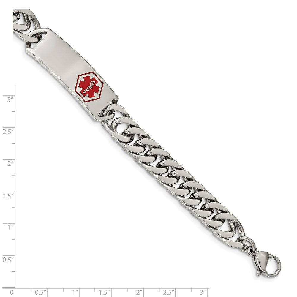 Stainless Steel Polished with Red Enamel 8.5in Medical ID Bracelet 8.5 inches
