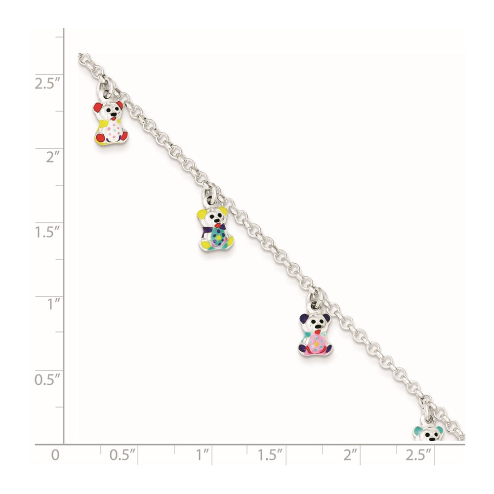 Sterling Silver Multi-color Enameled Bears w/ 1in ext Children's Bracelet 6 inches