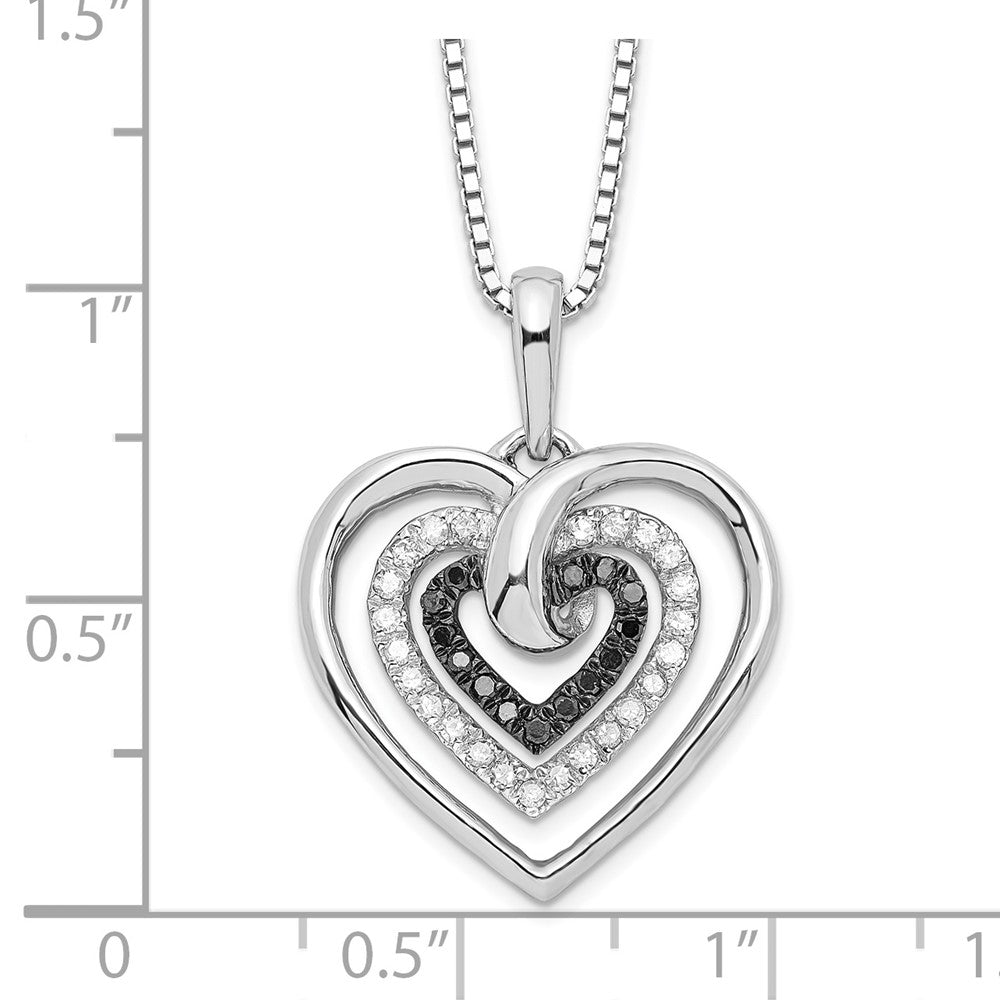 White Night Sterling Silver Rhodium-plated Black and White Diamond Triple Heart 18 Inch Necklace with 2 Inch Extender 18 Inches