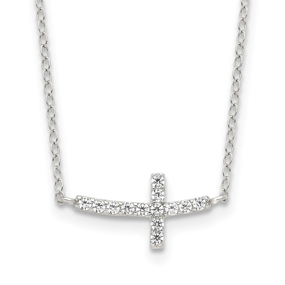 Sterling Silver Rhodium-plated CZ Sideways Cross w/2in Ext Necklace 16 Inches