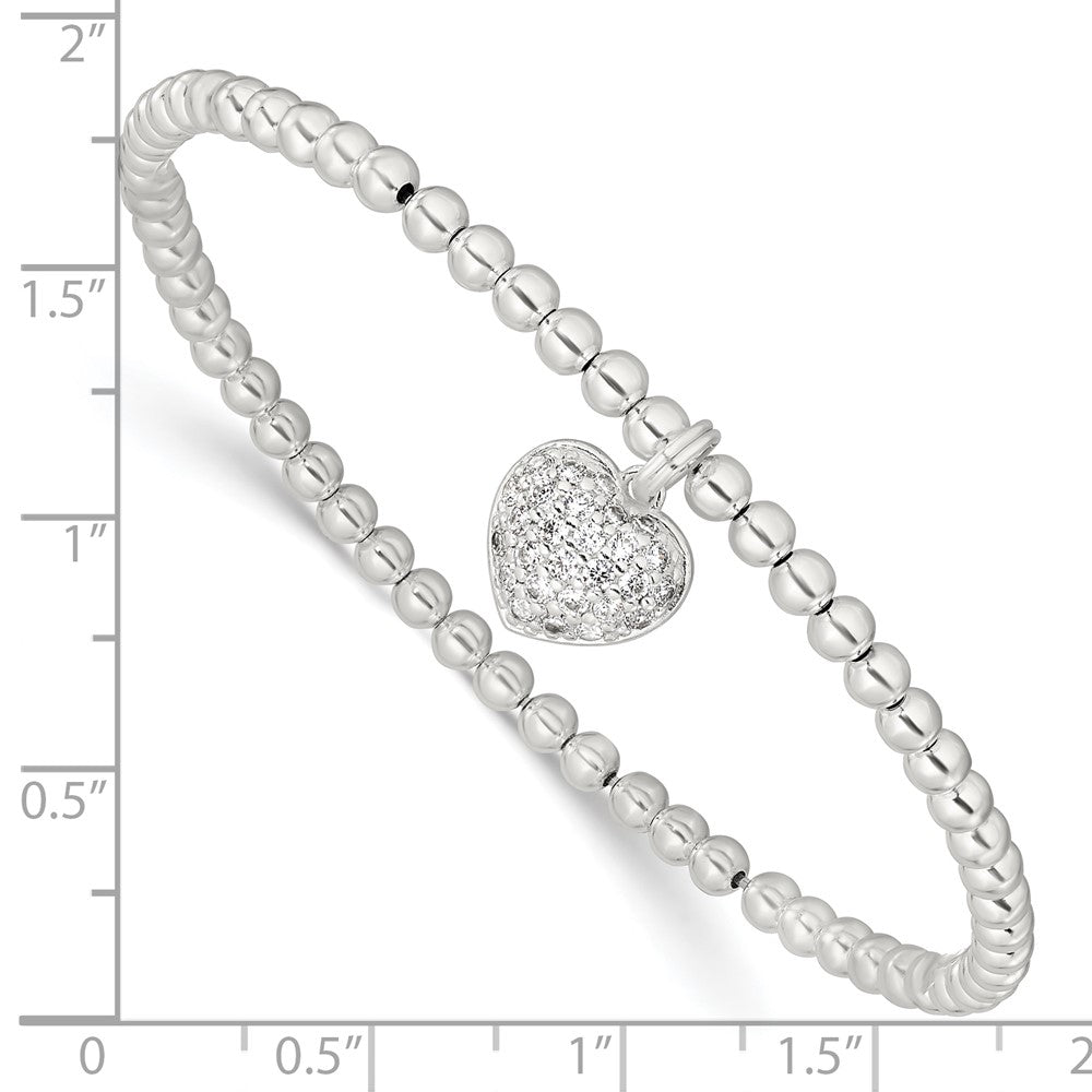 Sterling Silver CZ Heart Stretch Bracelet 7 inches