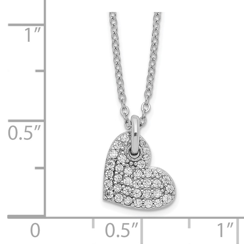 Sterling Silver Rhodium-plated Polished CZ Heart Necklace 18 Inches