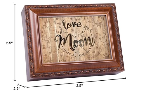 Cottage Garden Love You to The Moon and Back Woodgrain Rope Trim Jewelry Music Box Plays Wonderful World