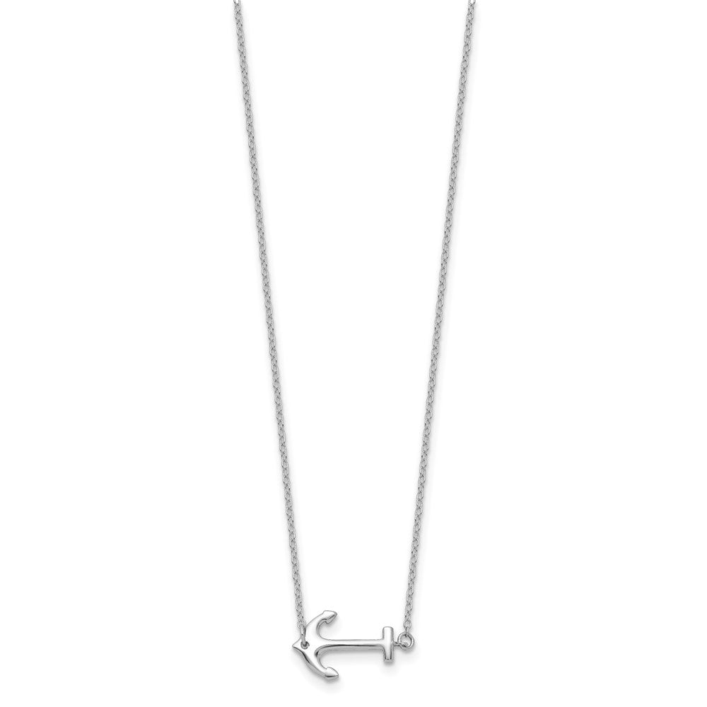 Sterling Silver Rhodium-plated Anchor 16 inch with a 2 inch extention Necklace 16 Inches