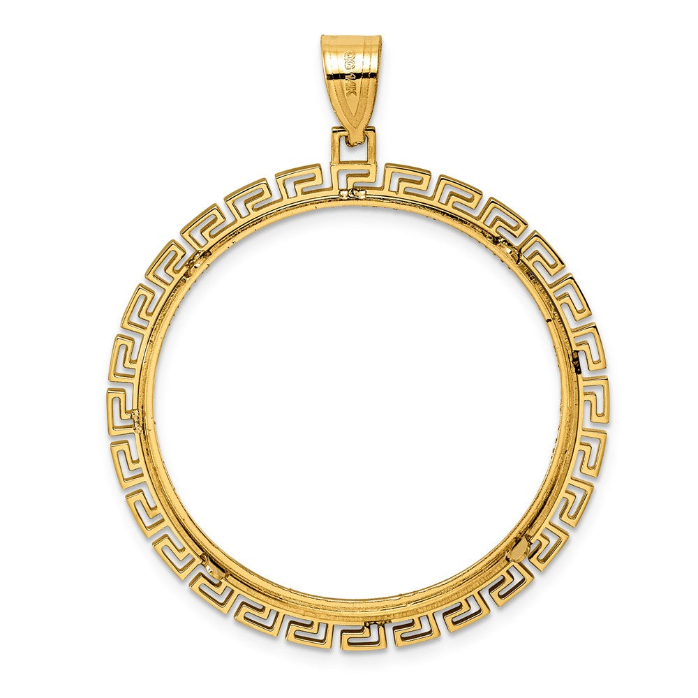 14k Diamond Cut Greek Key with 32.0mm Prong Coin Bezel Pendant