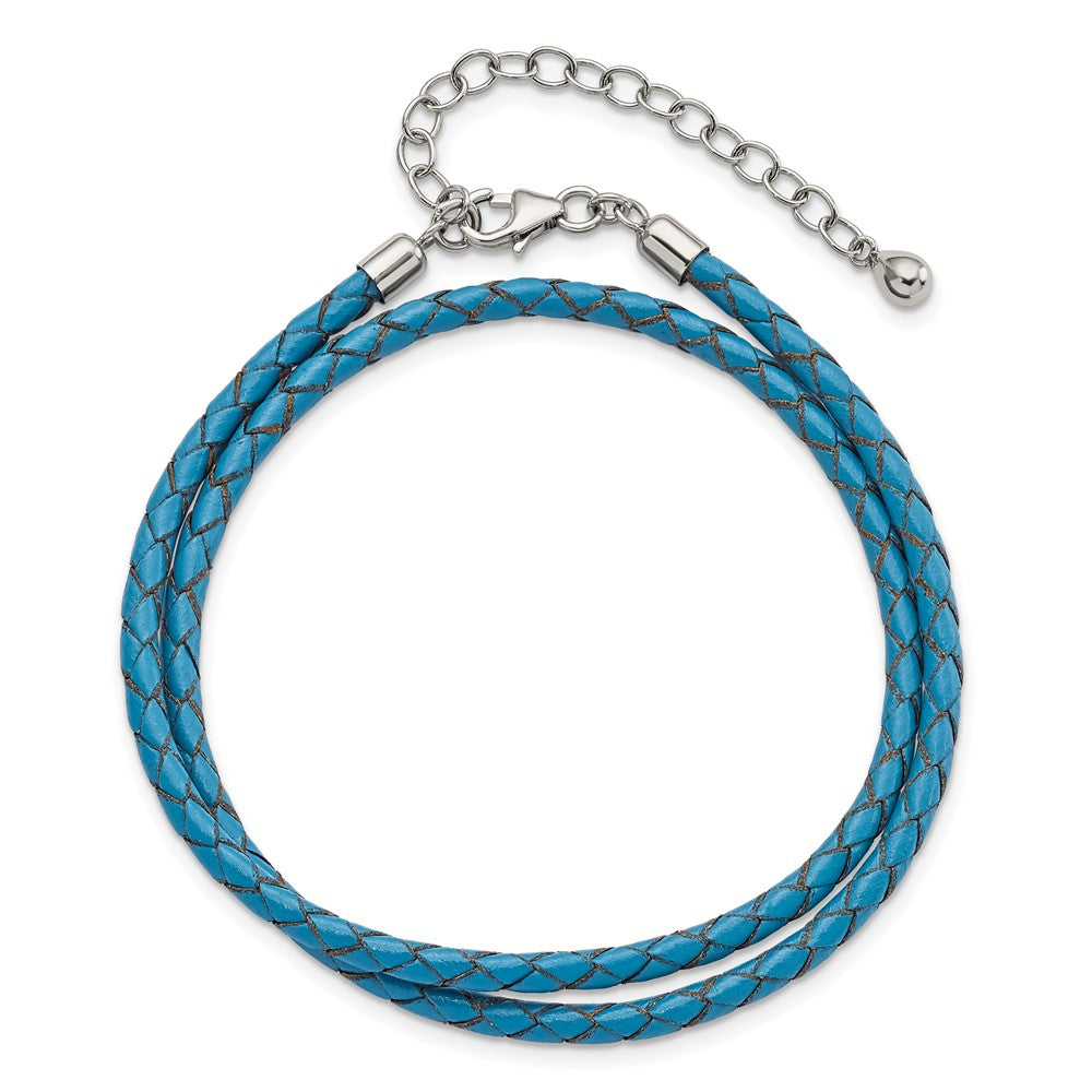 Sterling Silver Reflections Blue Leather Rhodium-plated 14 inch with a 2 inch extention Choker/Wrap Bracelet 14 inches