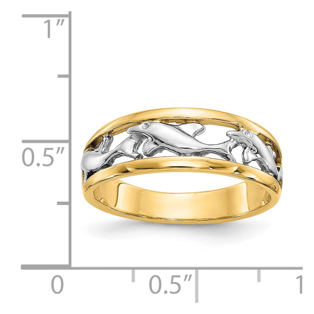 14k With Rhodium Dolphin Ring Size 6