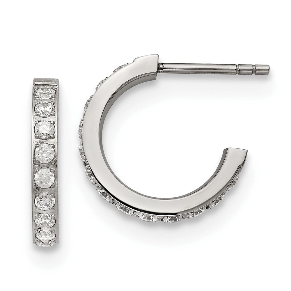 Stainless Steel Polished with CZ Post Hoop Earrings