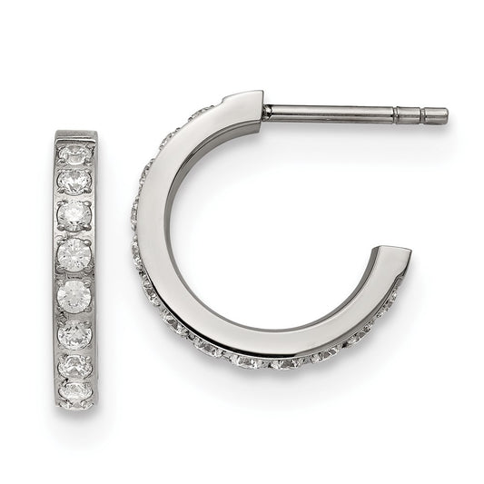 Stainless Steel Polished with CZ Post Hoop Earrings