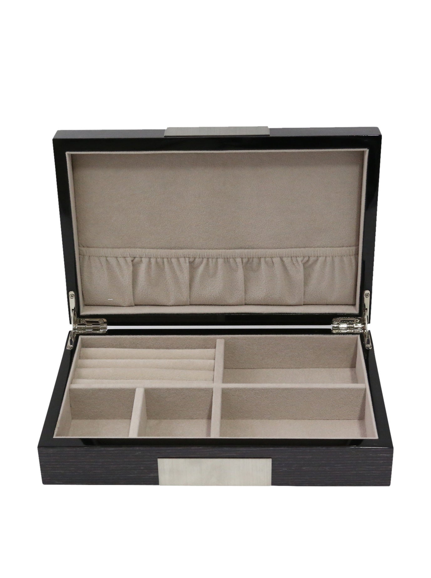 Lacquered Grey Finish with Metal Accent Wooden Valet Jewelry Box
