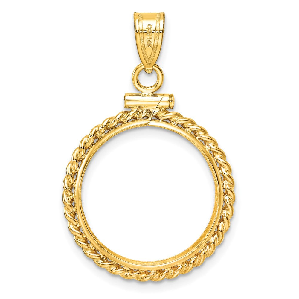 Wideband Distinguished Coin Jewelry 14k Polished Twisted Wire 19.0mm x 1.1mm Screw Top Coin Bezel Pendant