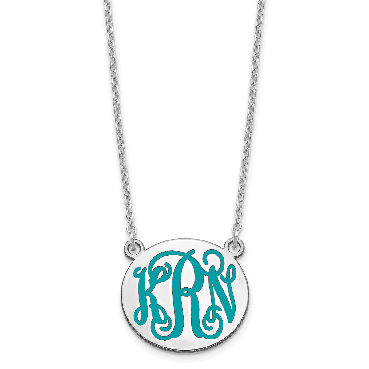 Sterling Silver/Rh-plated Small Round Epoxy Monogram Necklace XNA583SS