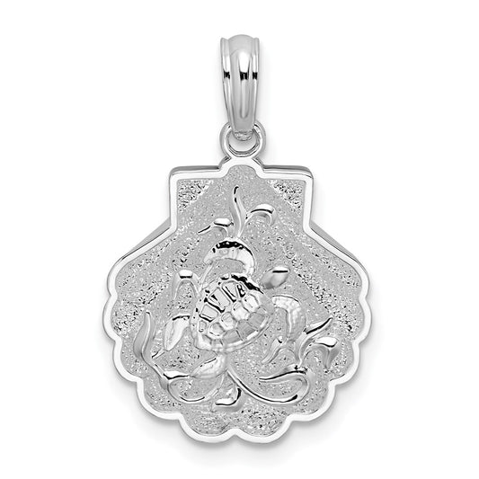 De-Ani Sterling Silver Rhodium-Plated Polished and Textured Shell / Sea Turtles Pendant