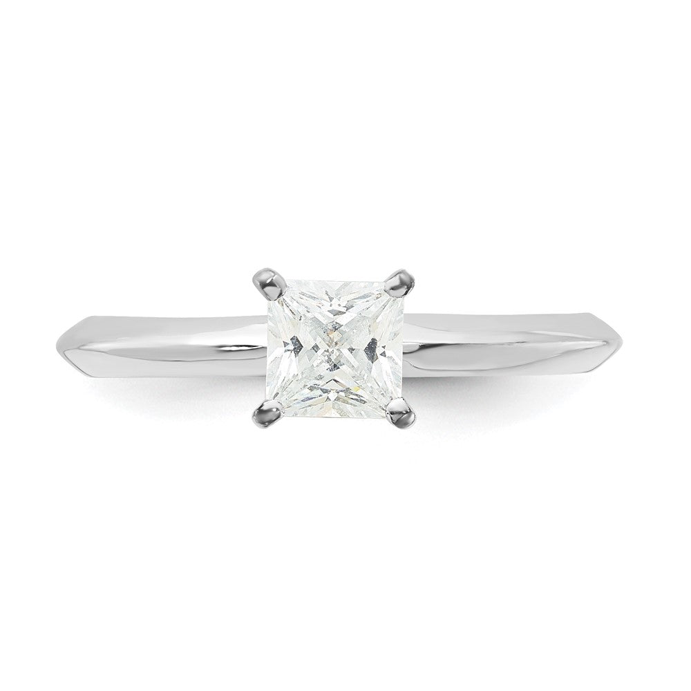 Sterling Silver Rhodium-plated 4.75mm Princess Cut Diamonore CZ Ring