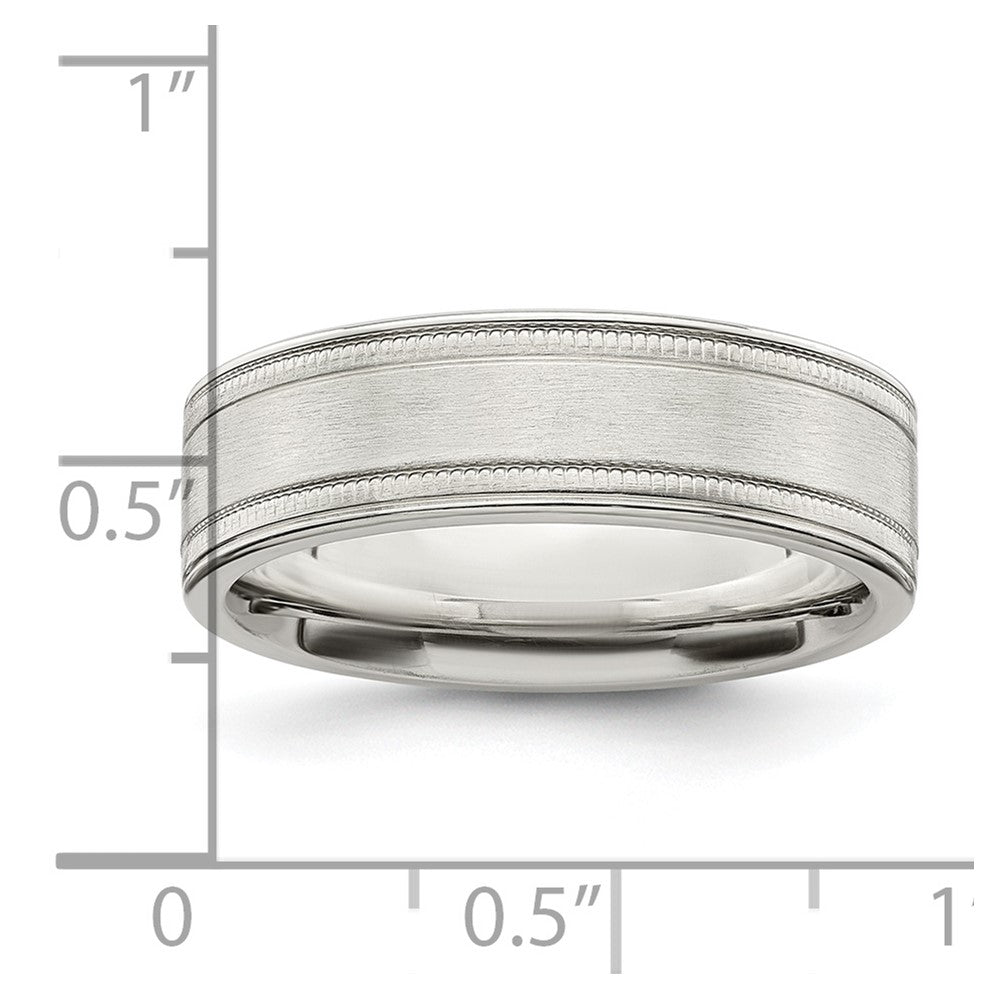Sterling Silver 6mm Brushed Flat Milgrain Grooved Edge Fancy Band Size 7