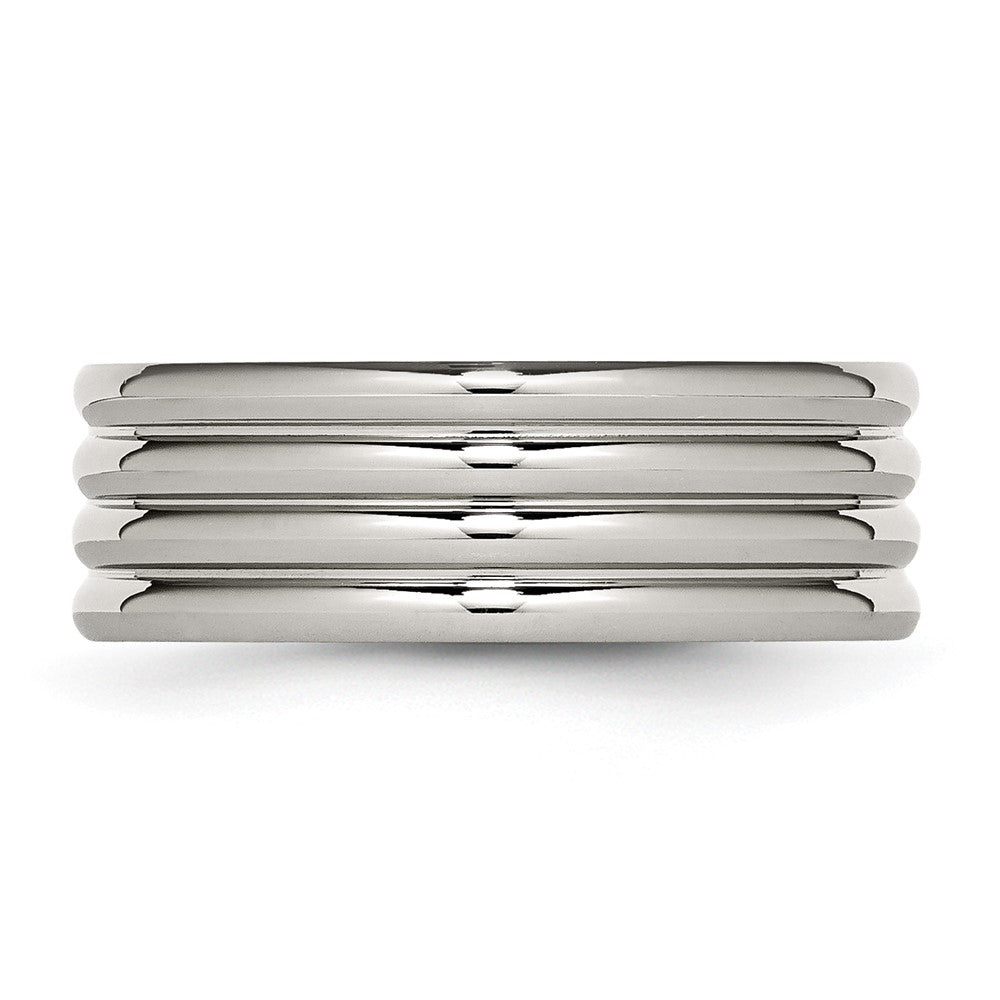 Stainless Steel Polished 8mm Grooved Band Size - 9