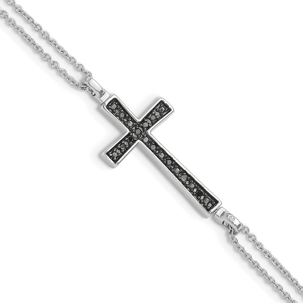 Sterling Silver Rhod 0.1ct. Blk & Wht Dia. Rvsble Cross 2 Strand Bracelet 6.5 inches