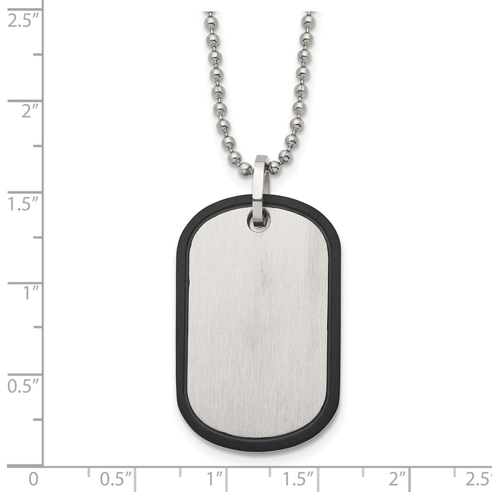 Stainless Steel Brushed Black IP-plated Edge Dog Tag 22in Necklace